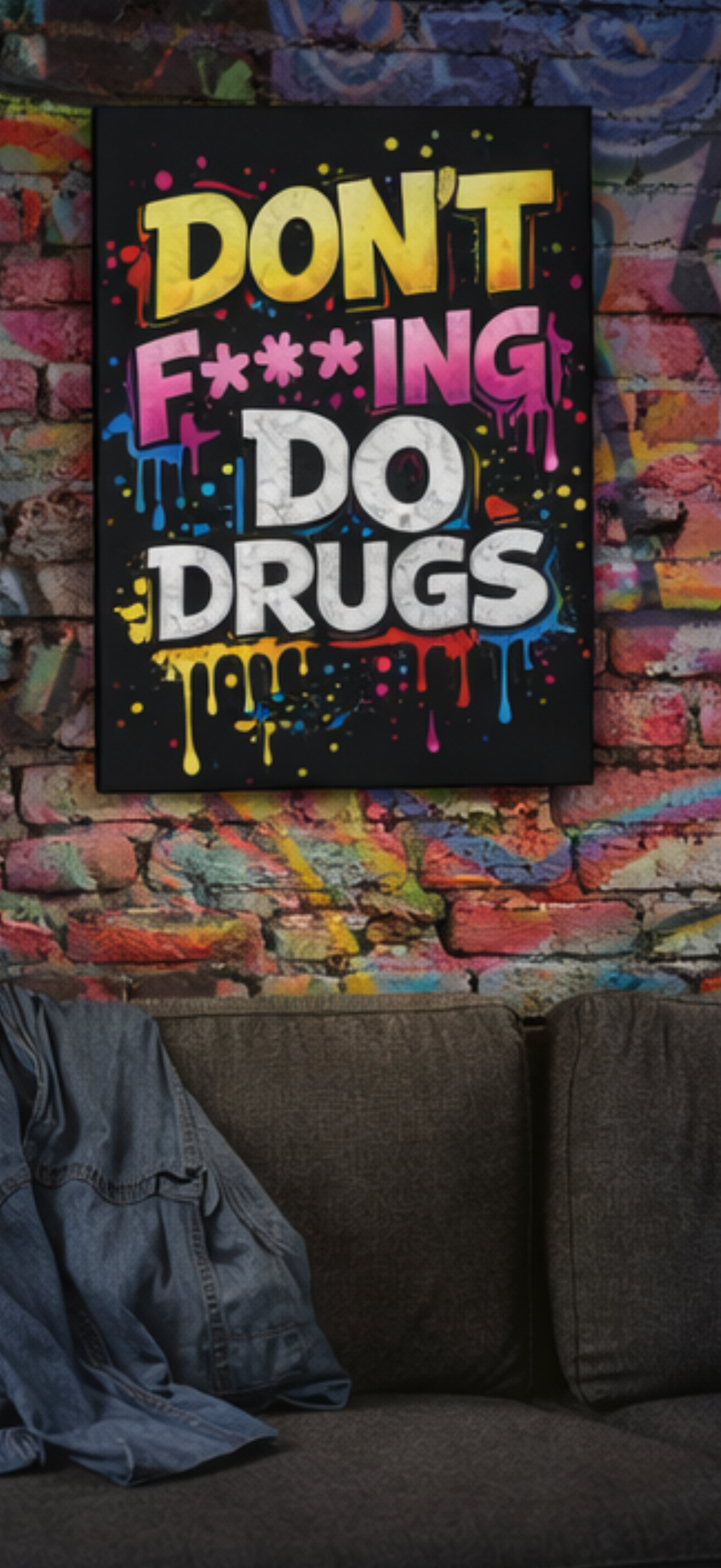 Don’t F**king Do Drugs Canvas Wall Art | Recovery Motivation Poster | Sober Living Decor | Addiction Recovery Gift | Graffiti Style Motivational Art